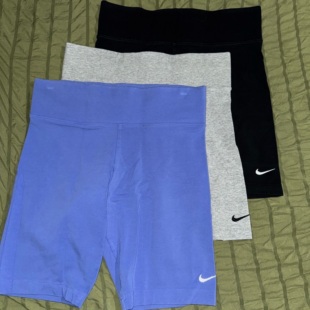 Set of 3 Nike Women's Bike Shorts in Black, Gray, and Violet